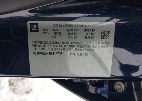 2016 Buick Verano Sport Touring Group из США, поврежденный, VIN 1G4PW5SK7G4127951